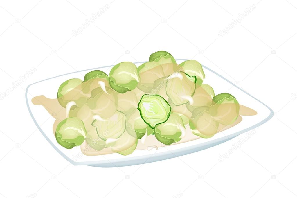 Stir Fried Brussels Sprout on A White Plate