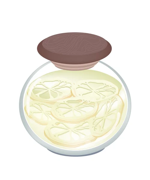 Heerlijke ingemaakte lotus root in glazen pot — Stockvector