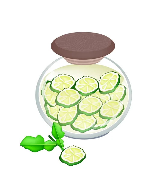 Conservado Kaffir Lime Fruit en un tarro — Vector de stock
