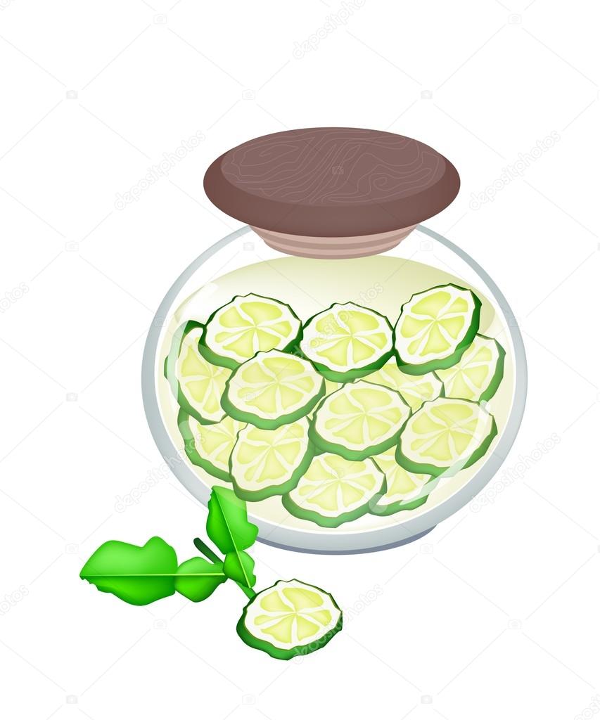 Preserved Kaffir Lime Fruit in A Jar