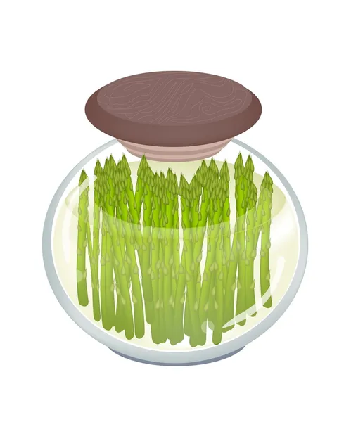 Un pot de délicieuses asperges vertes marinées — Image vectorielle