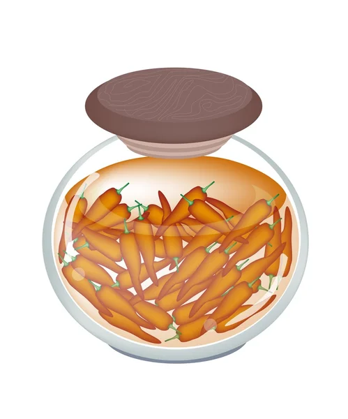A Jar of Pickled Red Sweet Peppers with Malt Vinegar — Stock Vector