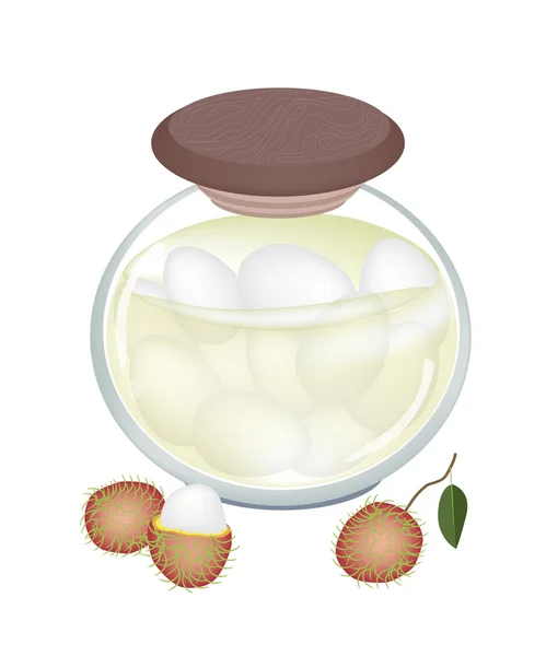 A Jar of Delicious Rambutans In Syrup — Stock Vector