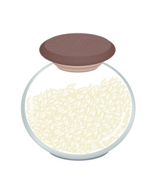 beyaz zemin üzerine beyaz susam bir kavanoz