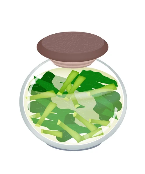 Um frasco de brócolis chinês picado em conserva —  Vetores de Stock