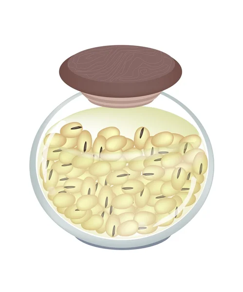 Skleněná láhev lahodné pečené fazole — Stockový vektor