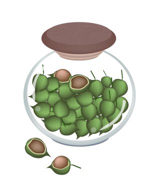 Olgun macadamia fıstığı bir cam kavanoz