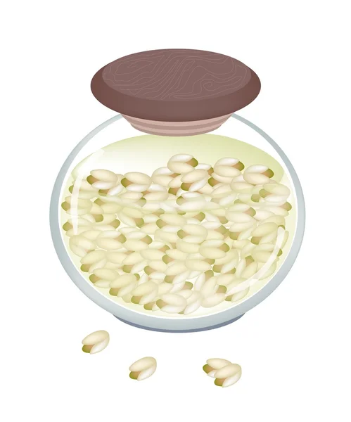 Pot de noix de pistache conservées sur fond blanc — Image vectorielle