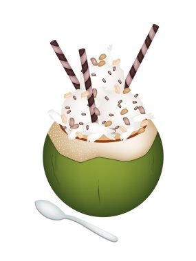 Hindistan cevizi dondurma ile fındık ve gofret rulo