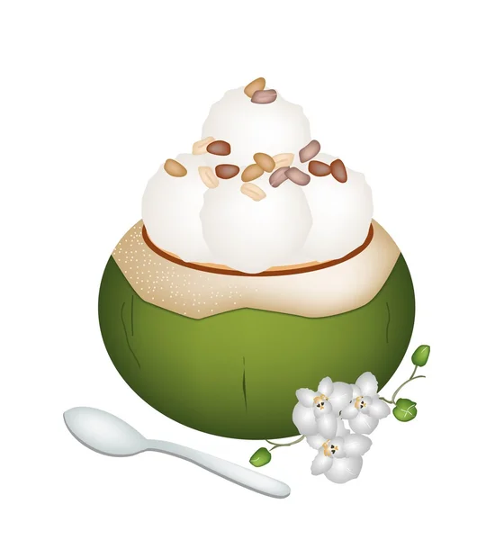 Coconut Ice Cream with Nuts on White Background — Stock Vector