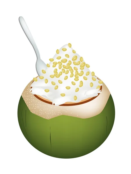 Kokos glass med delade ärter på vit bakgrund — Stock vektor