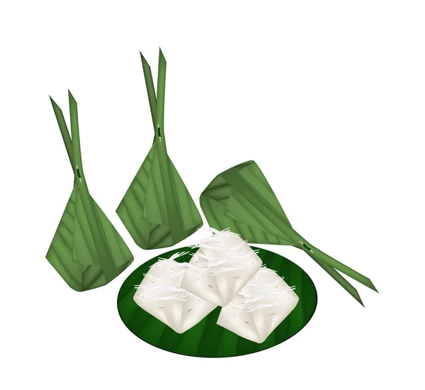 Delicious Thai Banana Pudding in Counts Banana Leaf - Stok Vektor