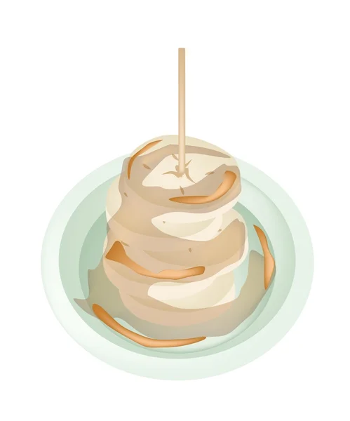 美味烤的切片香蕉用糖浆的菜 — 图库矢量图片