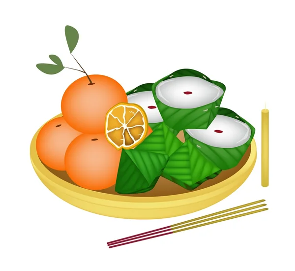 Pyramid Dessert and Chinese Pudding with Orange — Stock Vector