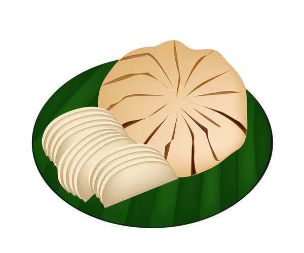 Dulce fruta madura Santol en hoja de plátano verde — Vector de stock