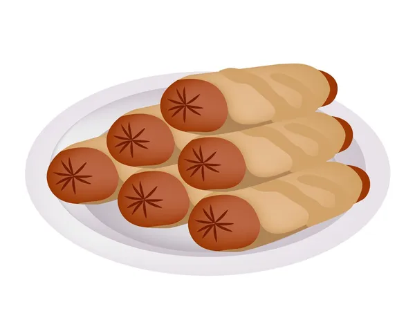 Pile di salsiccia Pancake su un piatto — Vettoriale Stock