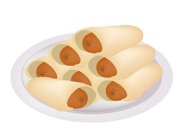 Pila de tortitas de salchicha en una placa — Vector de stock