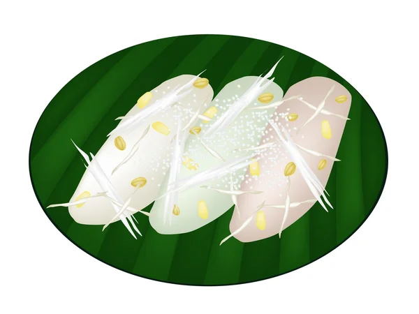 Tay mung fasulye Pilav-krep muz yaprağı kapsayıcısındaki — Stok Vektör