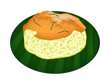 kızarmış karides ve paçavra Hindistan cevizi ile yapışkan pirinç