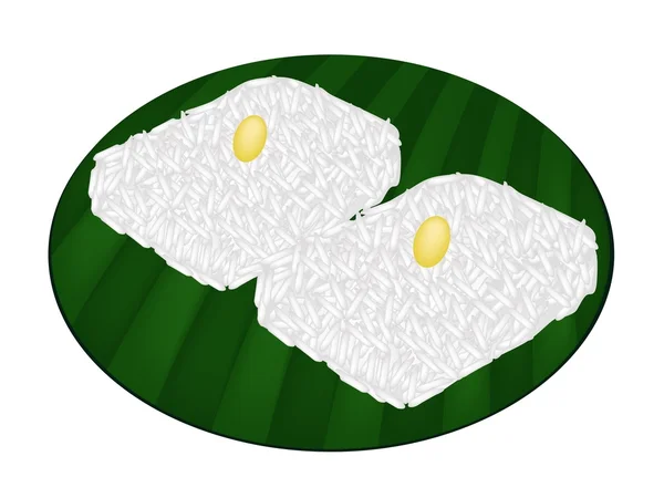 Тайский сладкий липкий рис на банановом листе — стоковый вектор