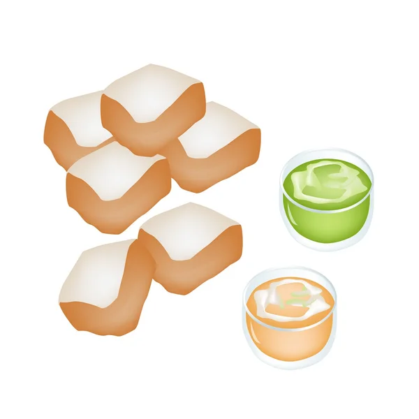 Pan cortado con crema natillas — Vector de stock