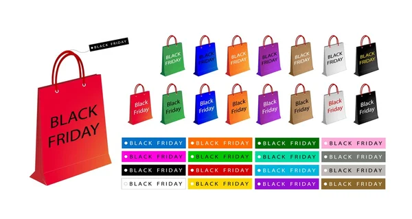 ブラックフラ イデー スペシャルのためのカラフルな紙のショッピング バッグ — ストックベクタ