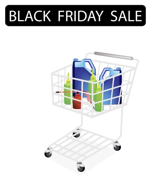 Embalagem de óleo de motor em Black Friday Shopping Cart — Vetor de Stock