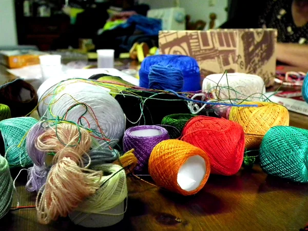 Rolls of coloured threads — Stock Photo, Image