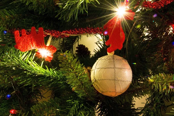 Christmas tree red reindeer and ball — Stock Photo, Image