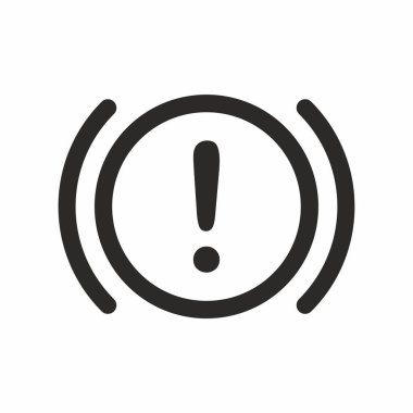 Ağ ve mobil uygulama tasarımınız için beyaz arkaplanda izole edilmiş uyarı simgesi vektörü, alarm logosu konsepti. Fren sistemi simgesi vektörü ile ilgili sorun bildirimi