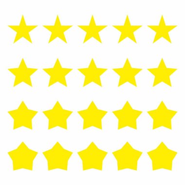 Derecelendirme yıldızı simgesi. Yıldız sembollü sarı düğme. vektör illüstrasyonu.