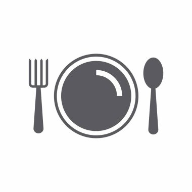 kaşık, çatal ve tabak ikonu. Web ve mobil uygulama tasarımınız için beyaz arkaplanda izole edilmiş vektör, pişirme logosu kavramı