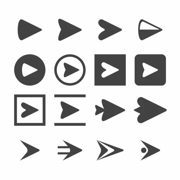 Flechas Derechas Iconos Vector Conjunto Siguiente Signo Símbolo Delantero — Vector de stock
