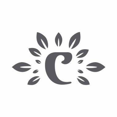 Çevresel yapraklı C harfi logosu, vektör illüstrasyonu