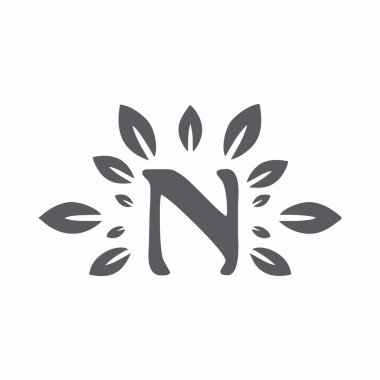 Çevresel yapraklı N harfi logosu, vektör illüstrasyonu