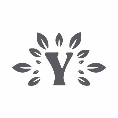 Çevresel yapraklı Y harfi logosu, vektör illüstrasyonu