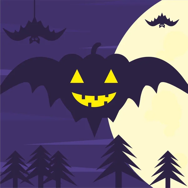 Halloween Háttér Sütőtök Denevérek Vektor Illusztráció — Stock Vector