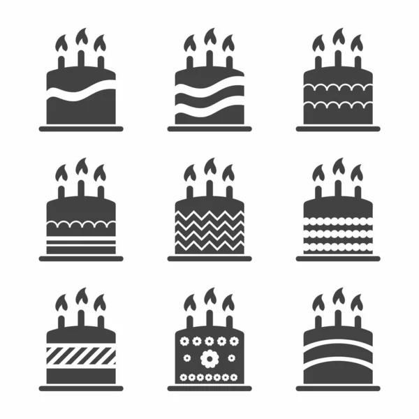 Conjunto Iconos Pastel Símbolo Cumpleaños Diseño Plano Ilustración Vectorial — Vector de stock