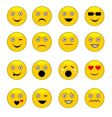 Farklı duygu yüzleri, vektör illüstrasyonları olan duygu simgeleri.