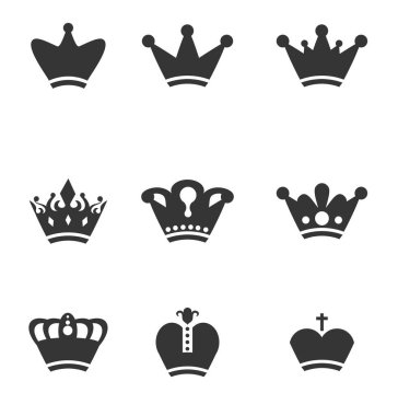 Farklı tipte siyah beyaz taçlar. vektör illüstrasyonu