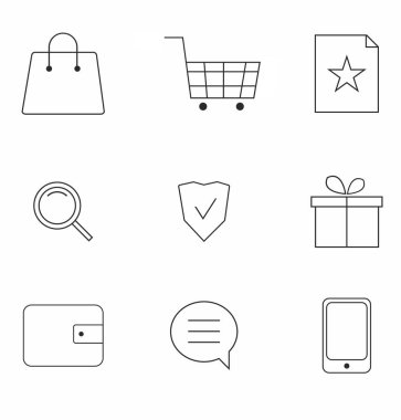 Alışveriş ikonları hazır. Web için basit iş vektör simgesi çizimi