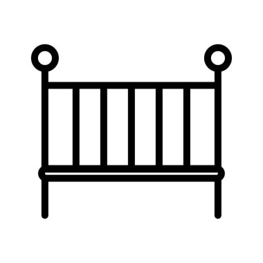 bebek beşiği ikonu. Ana hatlı yatak vektör çizimi. Beyaz arkaplanda izole edilmiş sınır.