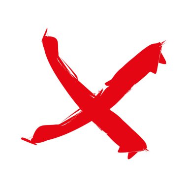 Kırmızı grunge harfi X işareti, el çizimi çapraz vektör çizimi