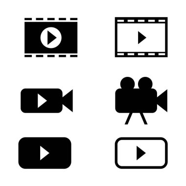 video simgesi seti. Beyaz arkaplanda izole edilmiş web tasarımı için 6 ortam vektör simgesinin basit biçimi