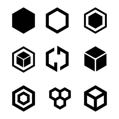 Altıgen seti, atom bağı veya molekül simgesi. Vektör