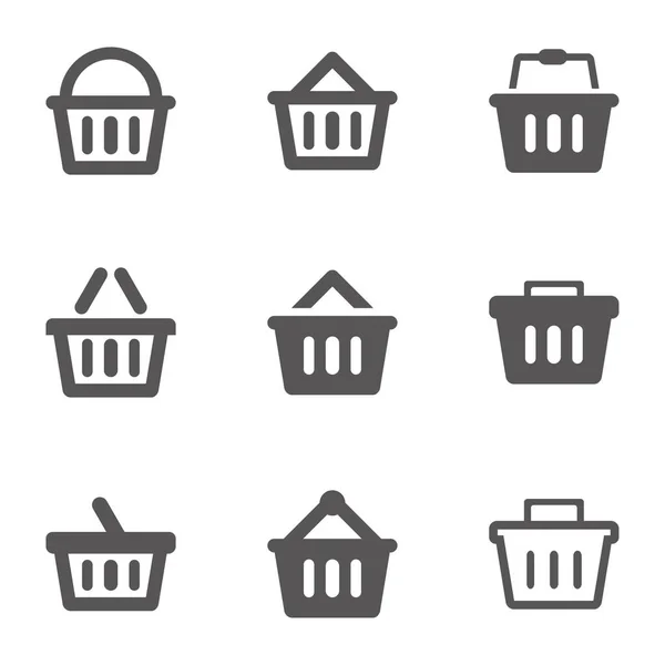 Shopping Basket Icon Set Black White Illustration — Stock Vector