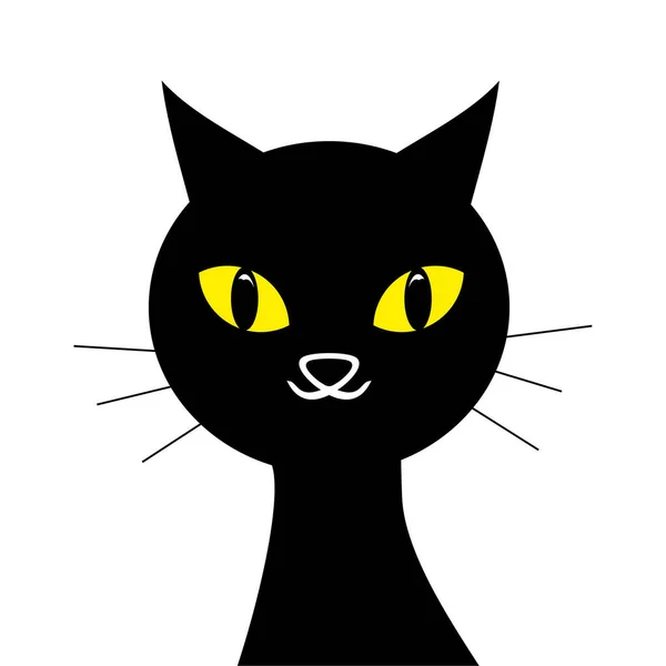 Černá Kočka Žlutýma Očima Izolované Bílém Pozadí — Stockový vektor