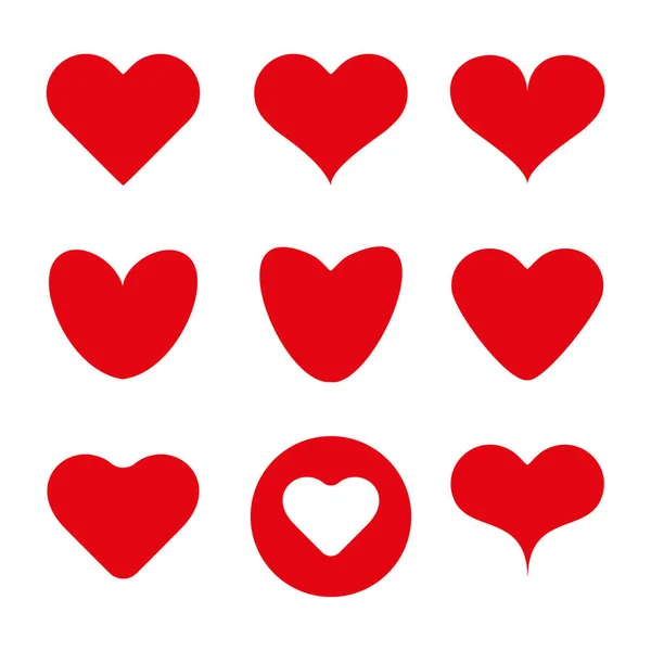 Red Heart Icon Set Vector Love Symbol White Background — Stock Vector