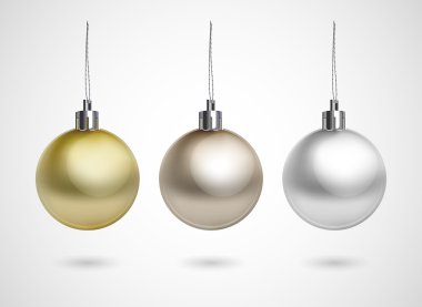 Set of three evening balls. Gold, silver, bronze symbol. clipart