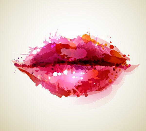 Beautiful woman's lips formed by abstract blots